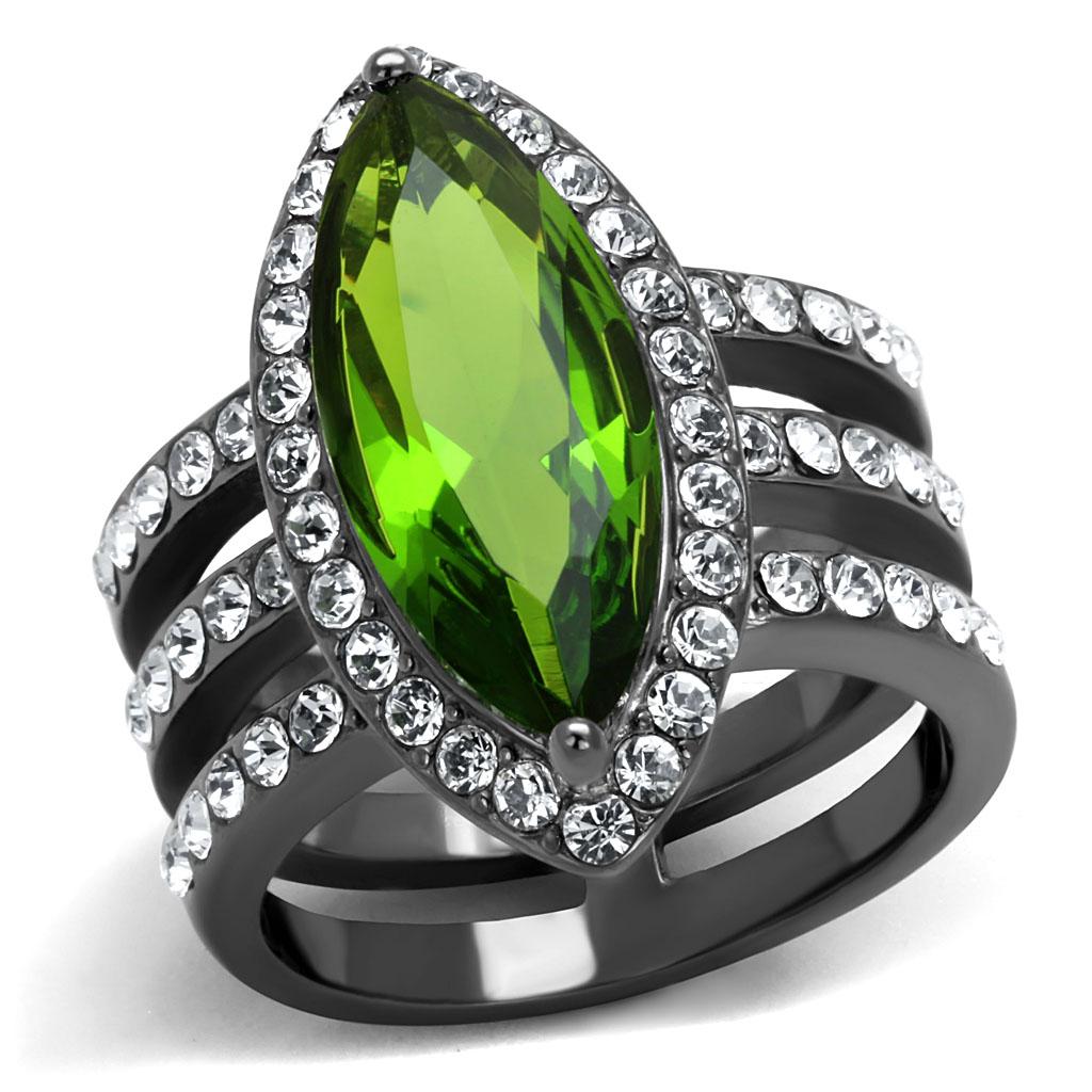 JCE2989 IP Light Black  (IP Gun) Stainless Steel Ring with Synthetic Synthetic Glass in Peridot