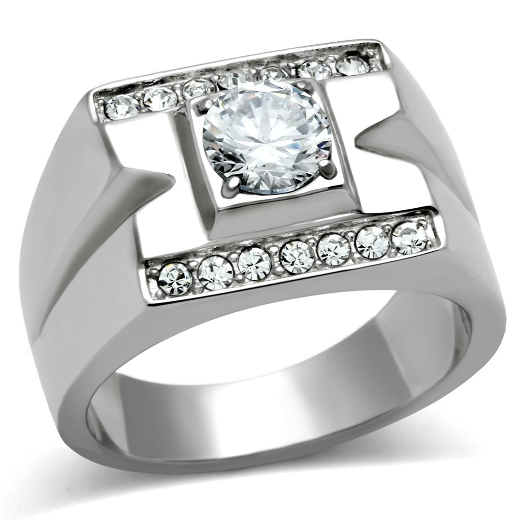 JCE316 High polished (no plating) Stainless Steel Ring with AAA Grade CZ  in Clear