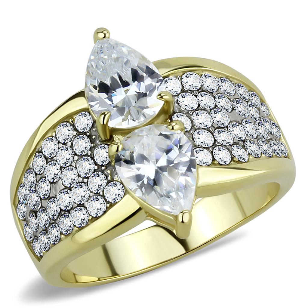JCE3442 Two-Tone IP Gold (Ion Plating) Stainless Steel Ring with AAA Grade CZ  in Clear
