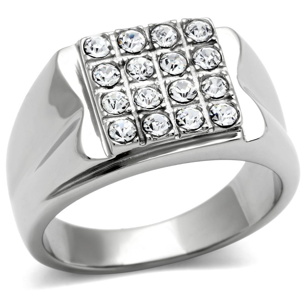 JCE359 High polished (no plating) Stainless Steel Ring with Top Grade Crystal  in Clear