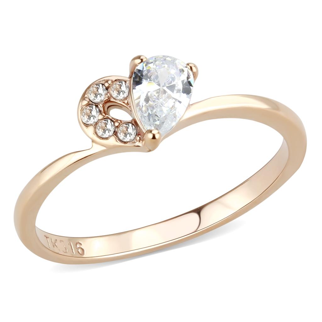 JCE3713 IP Rose Gold(Ion Plating) Stainless Steel Ring with AAA Grade CZ  in Clear