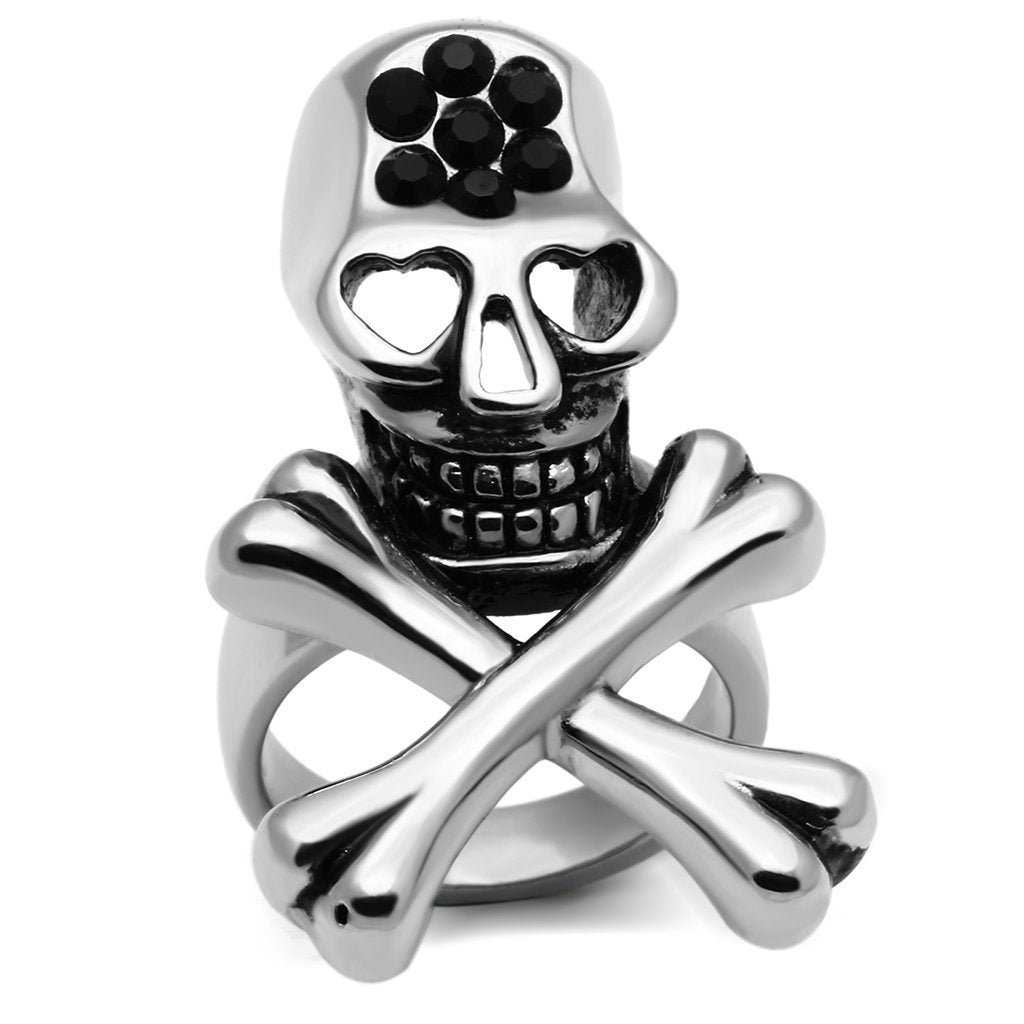 JCE606 High polished (no plating) Stainless Steel Ring with Top Grade Crystal  in Jet