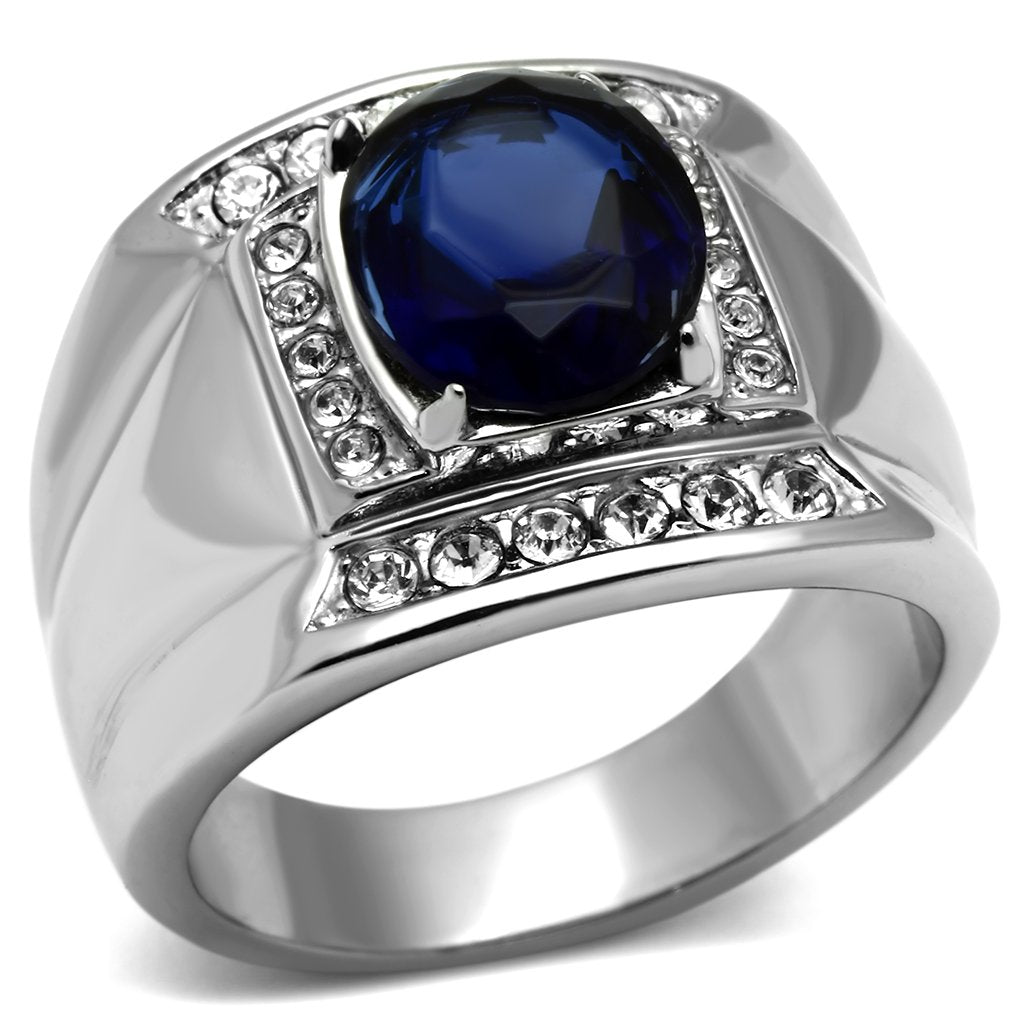 JCE699 High polished (no plating) Stainless Steel Ring with Synthetic Synthetic Glass in Montana