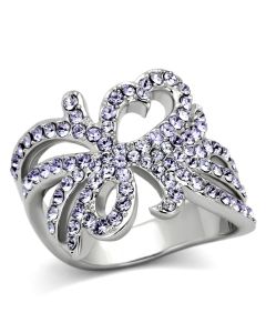 JCE869 High polished (no plating) Stainless Steel Ring with Top Grade Crystal  in Light Sapphire