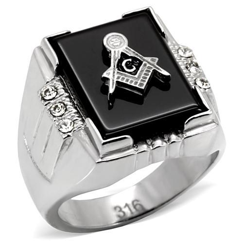JCE8X027 High polished (no plating) Stainless Steel Ring with Semi-Precious Agate in Jet