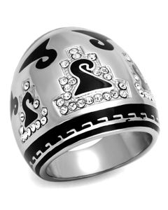 JCE928 High polished (no plating) Stainless Steel Ring with Top Grade Crystal  in Clear