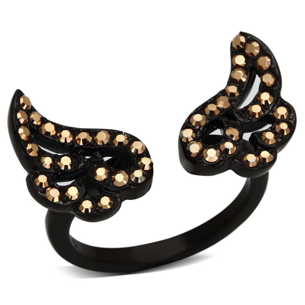 JCE980 IP Black(Ion Plating) Stainless Steel Ring with Top Grade Crystal  in Metallic Light Gold