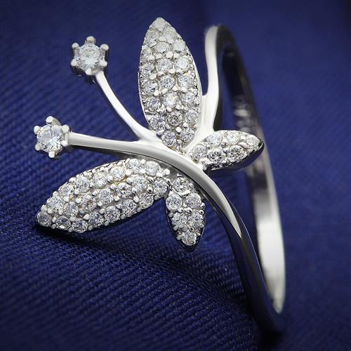 JCE021 Rhodium 925 Sterling Silver Ring with AAA Grade CZ  in Clear