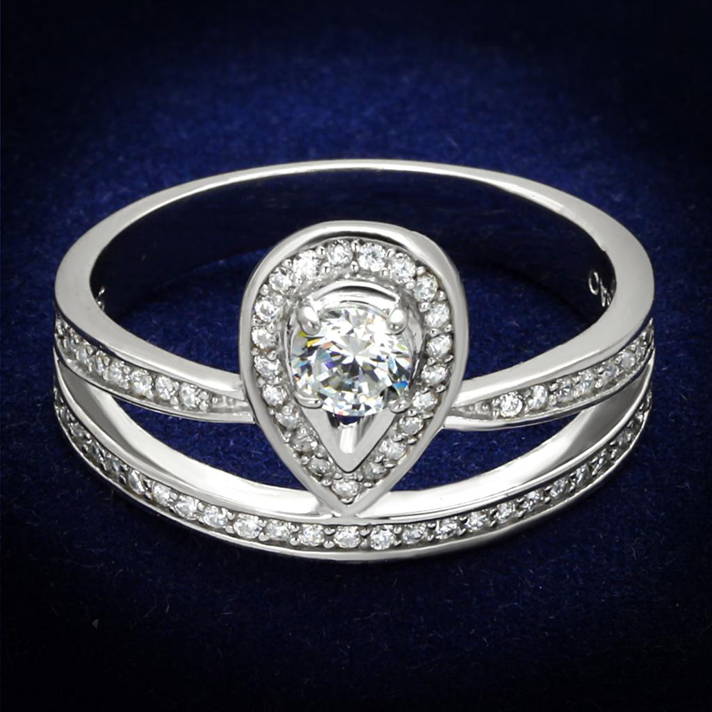 JCE476 Rhodium 925 Sterling Silver Ring with AAA Grade CZ  in Clear